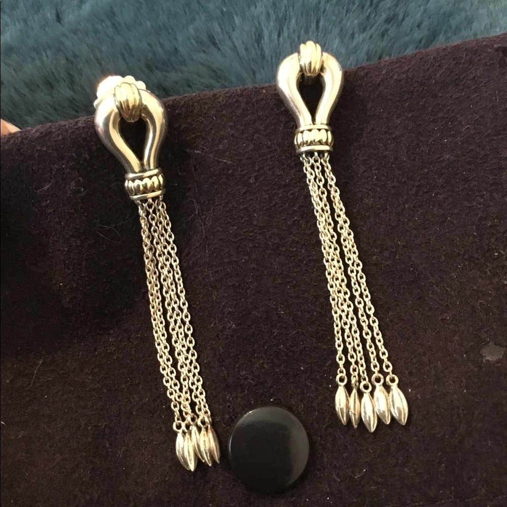 Vintage Lagos Sterling & 18K Gold 750 Caviar Derby Dangle Earrings